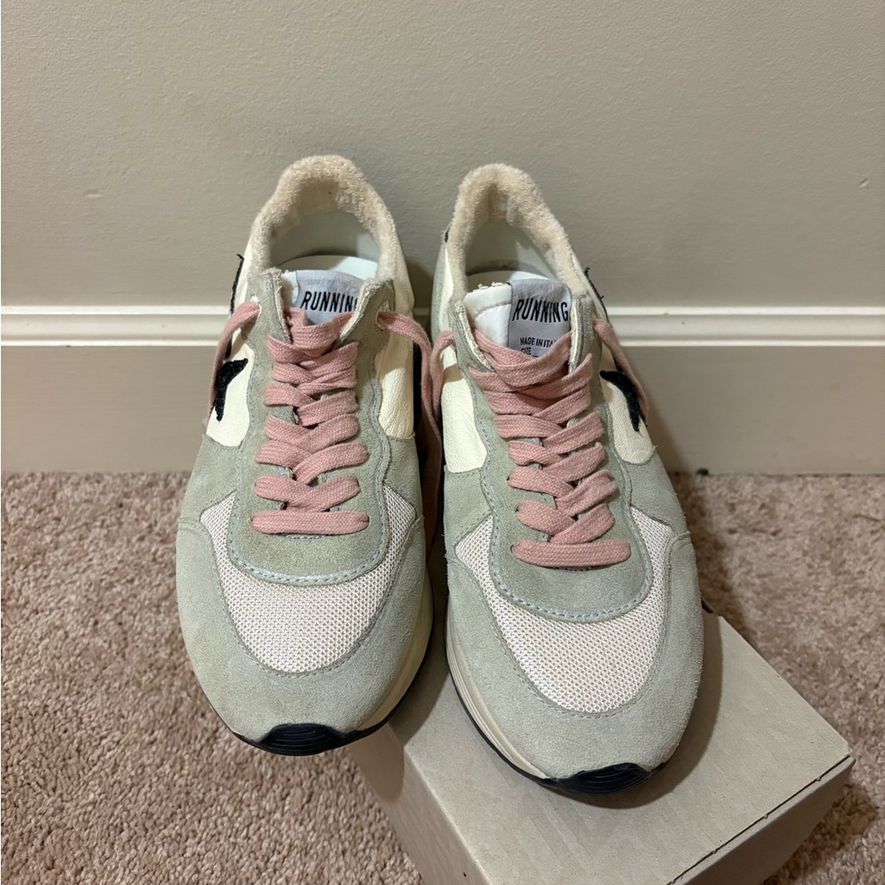 Golden Goose Cream and Pink Sneakers